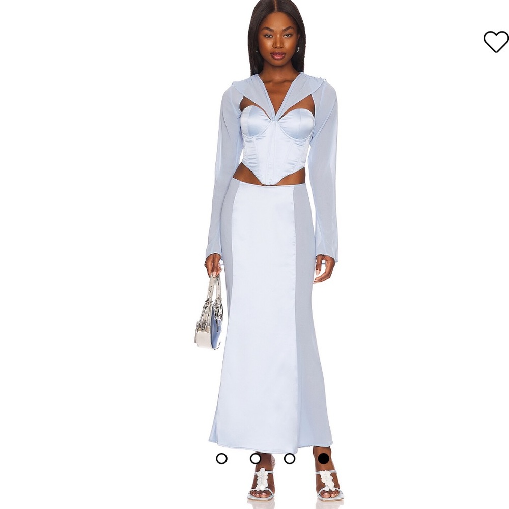 GUIZIO By Danielle Guizio Ravello Baby Blue Satin Mesh Panel Maxi Skirt Large - Picture 3 of 6